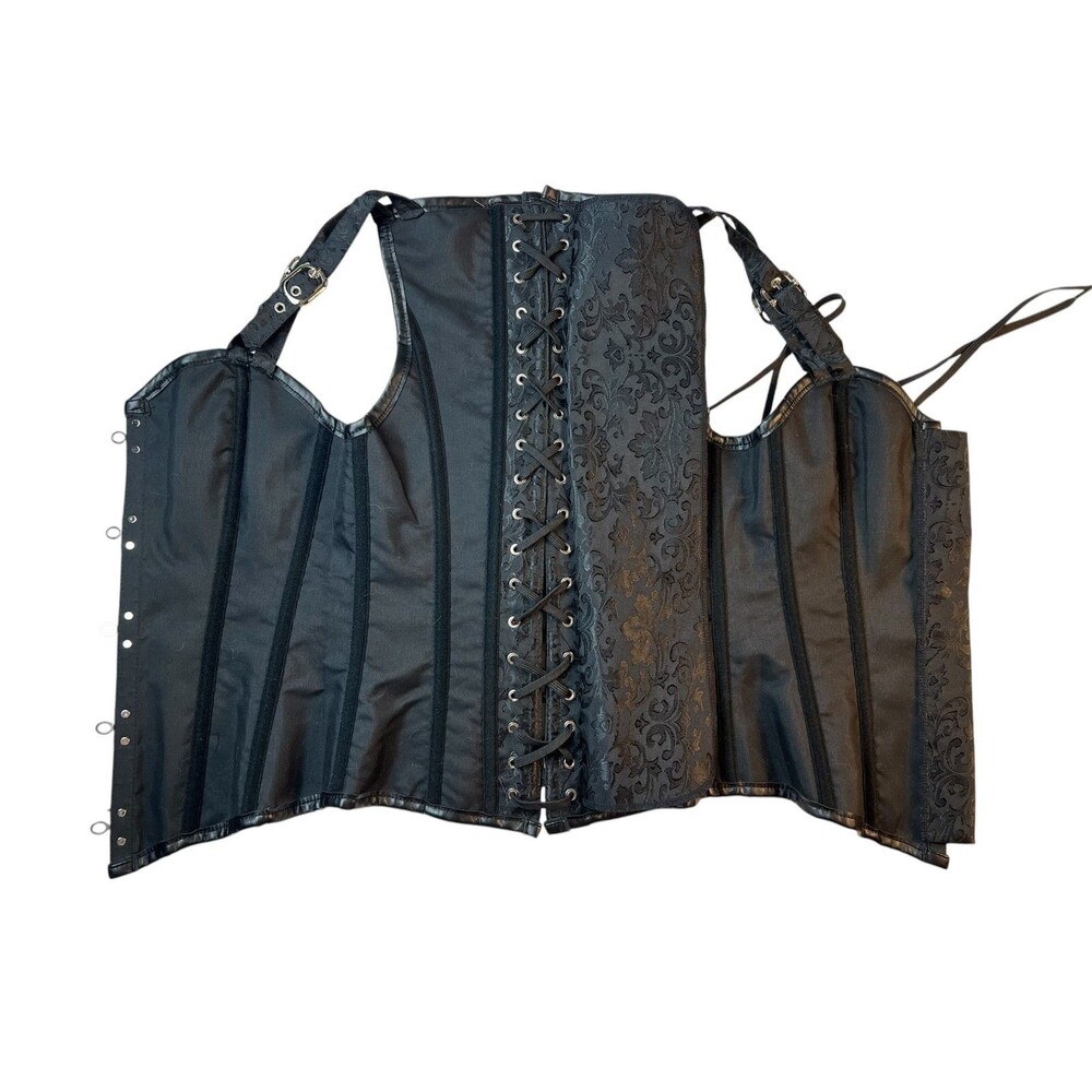 Black Jacquard Bustier Corset Top  Size M  Steampunk Renaissance Biker Gothic - Picture 4 of 13